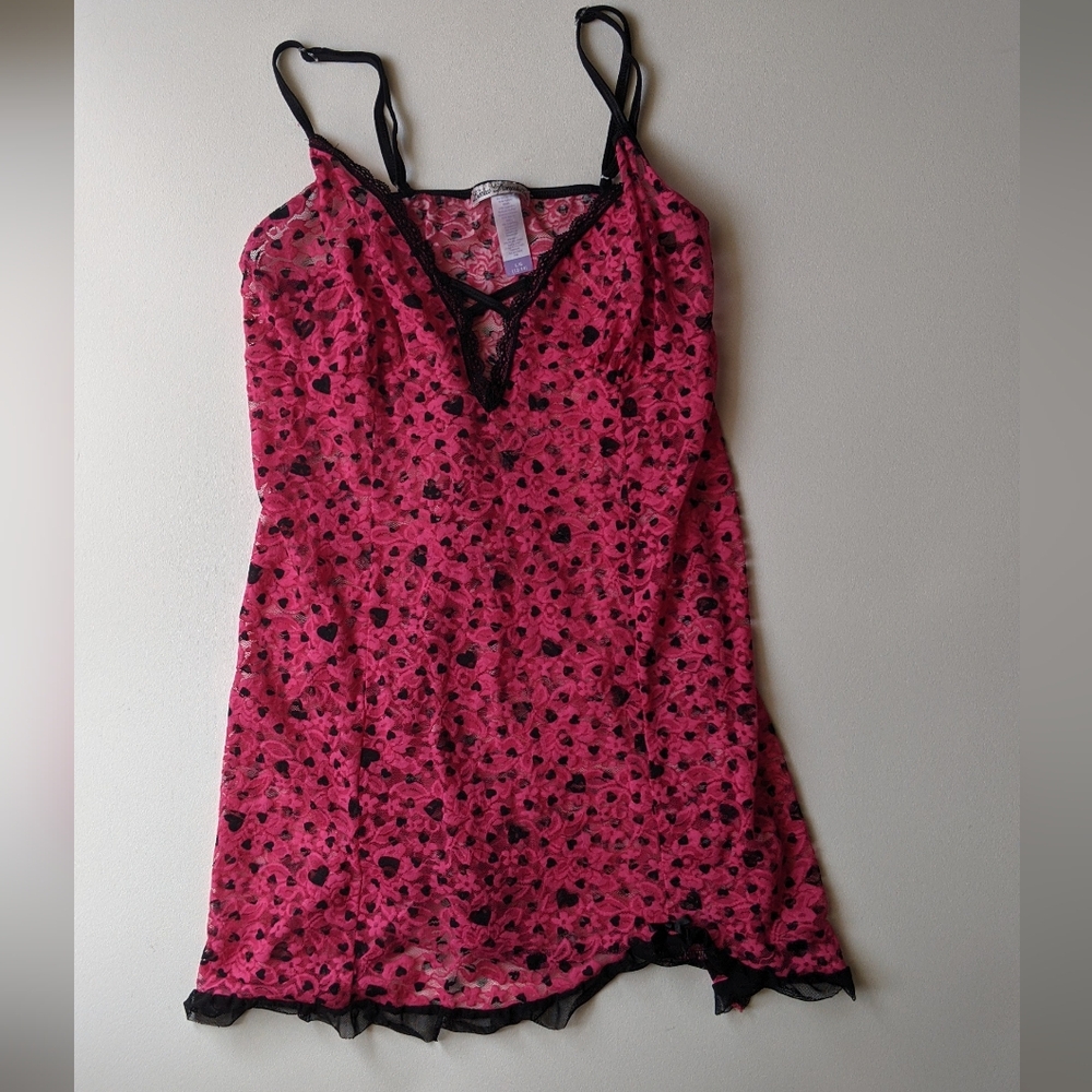 Vintage Linea Donatella Pink and Black Heart Chemise